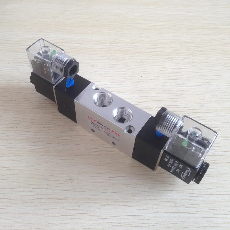 

Pneumatic air solenoid valve 4V320-08/10 Double coil Port 1/4" 3/8 BSP 24V DC 5/2 way control valve with Plug type red LED light