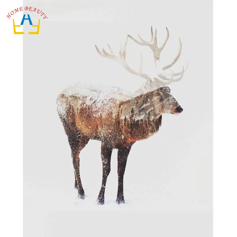 

coloring by numbers on canvas with acrylic paints deer picture of Nordic wall paintings for living room home decor animals SY005
