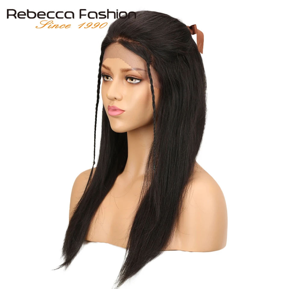 Rebecca Синтетические волосы на кружеве человеческих волос парики для черный Для женщин перуанской Реми прямые волосы 4x4 Синтетические волосы