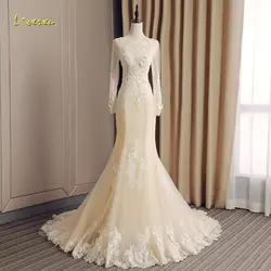 Loverxu Vestido De Noiva с длинным рукавом Свадебные платья Русалочки 2019 с декором из бисера из хрусталя цветы труба винтажное свадебное платье