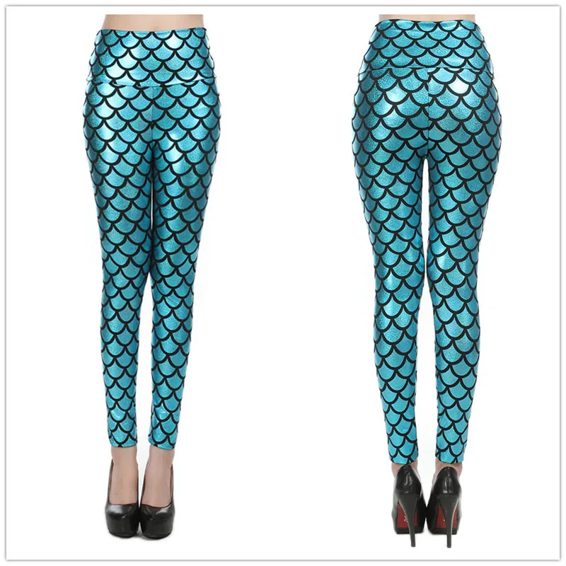 4 Colors Women Fish Scale Pattern Leggings High Waist Elastic Skinny