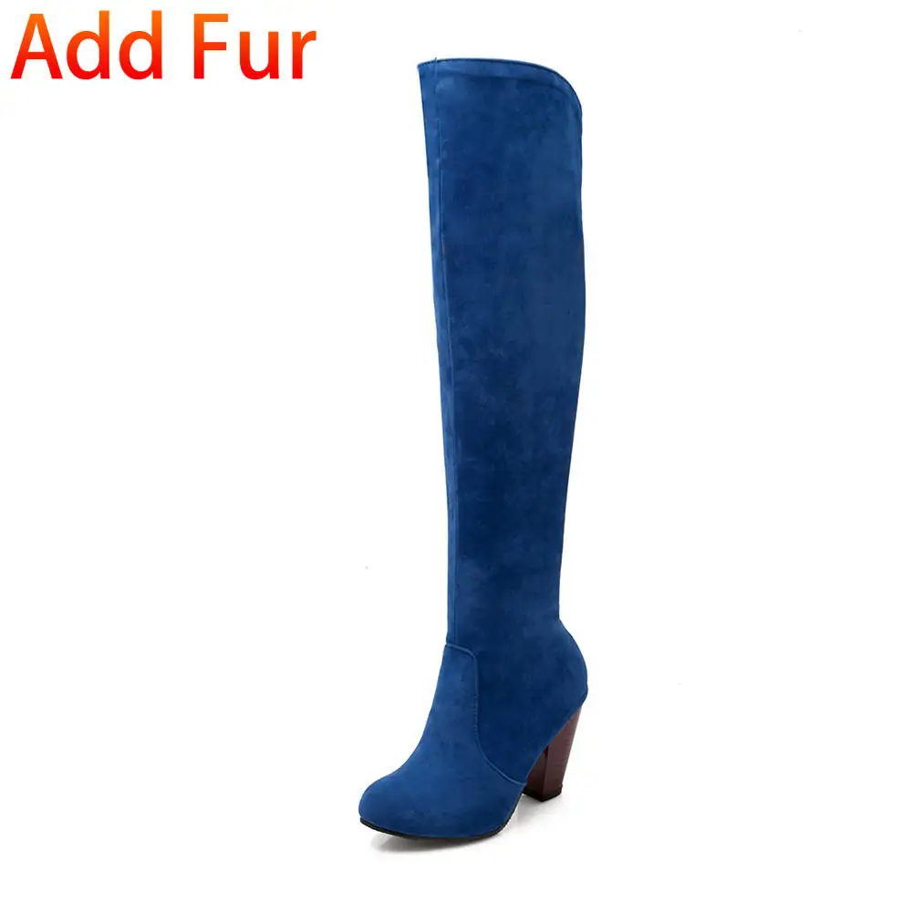 Blue fur Dilalula большой Размеры 34–43 Для женщин Сапоги выше колен(ботфорты) Винтажные свободные туфли на высоком сужающемся к низу каблуке женщина осень-зима толстом каблуке с мехом, рыцарские сапоги - Цвет: Blue fur