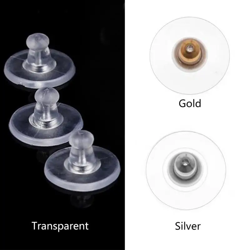

100 Pcs Jewelry Round Plugging Caps Pads Clear Ear Plugging Stud Soft Stoppers Safety Earring Backs DIY Blocked Backstops