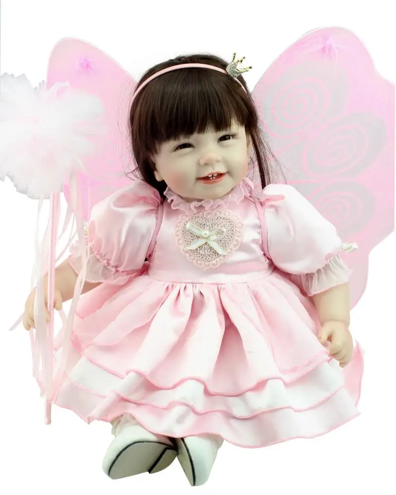 

55cm Toddler Reborn Girl Doll with Long Hair Angle Wings 22" Pink Dressed Princess Girl Angle Doll Birthday Xmas Gifts and Toys
