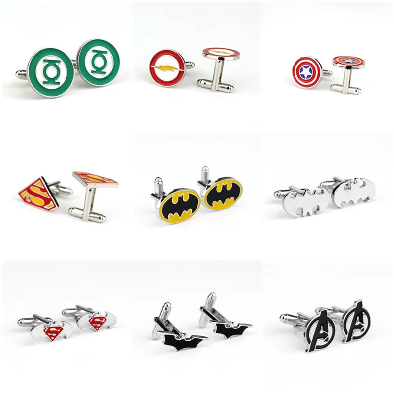 

20 Style DC Marvel Comics Cufflinks Justice League Superman Batman The Flash Enamel Cuff Links Shirt Brand Cuff Buttons For Mens