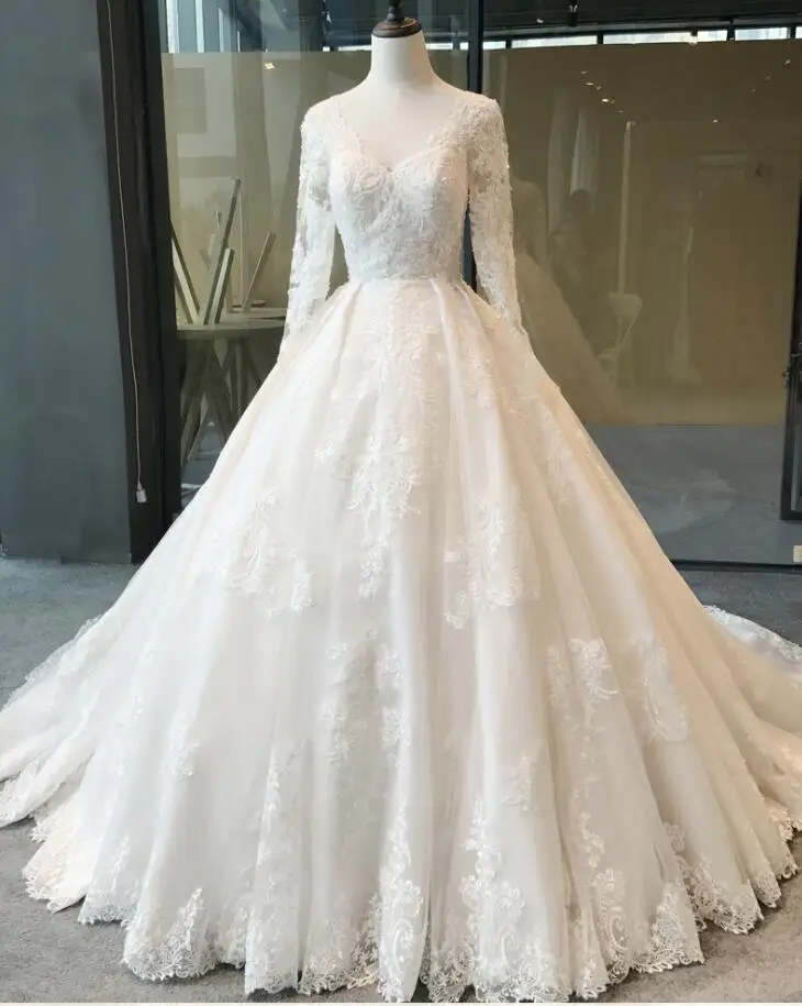 

Beautiful New Model Lace Appliques Long Sleeve Wedding Dresses 2018