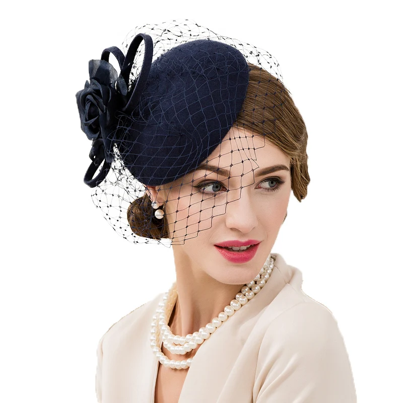 Royal blue Felt fascinator, Royal blue winter fascinator hat, Royal