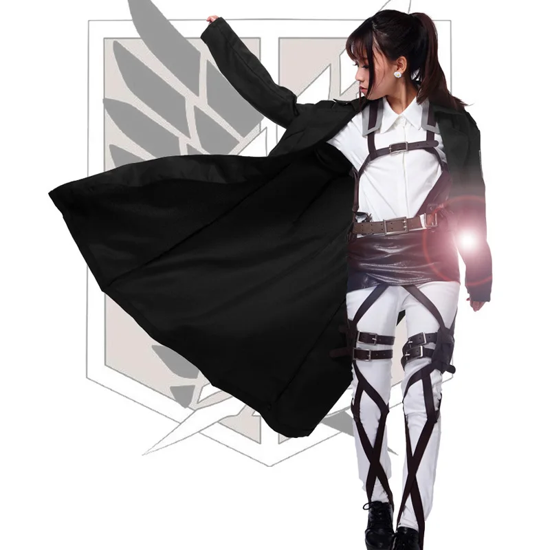 Cosworld New Anime Shingeki no Kyojin Attack on Titan Cosplay Costume Levi Mikasa Eren Trench Dust Black Coat (2)