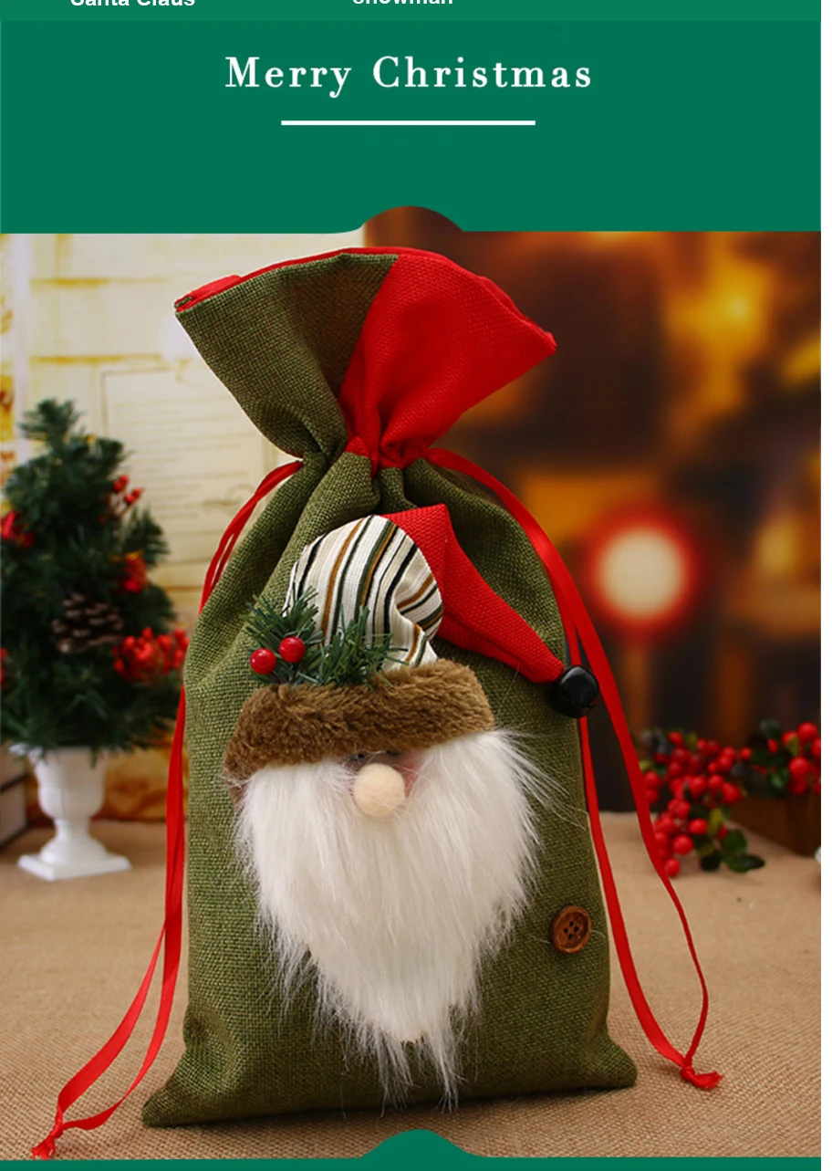 1 шт. новый год Рождественские украшения для дома Санта-Клаус Снеговик Лось подарочные сумки маленькие «тоут» из мешковины Яблочная сумка