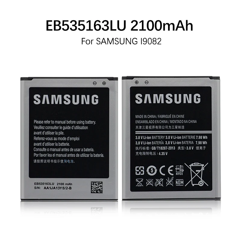 Оригинальная батарея для samsung Galaxy Grand Duos i9080 i9082 батарея EB535163LU 2100 мАч полная емкость