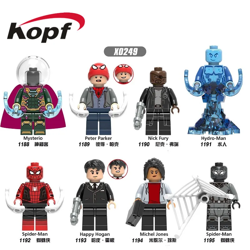 

X0249 Super Heroes Building Blocks Model Nick Fury Hydro-Man Peter Parker Spid-Man Mysterio Bricks Figures For Kids Gift Toys