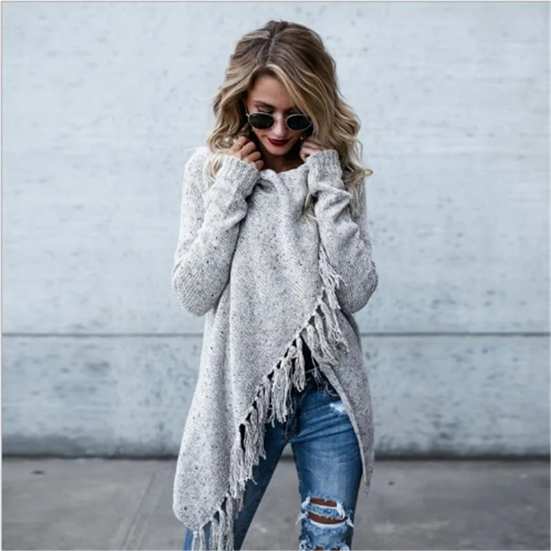 2018 Bohemian Winter Sweater Oversize Tassel Cardigan Long Sleeve Multicolor Casual Sweaters Loose Knitting Robes
