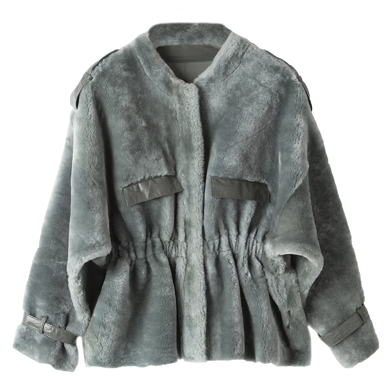 Ptslan 2018 Real fur coat women winter sheep shearing fur coat natural fur collar thick warm fur jacket free shipping P4363