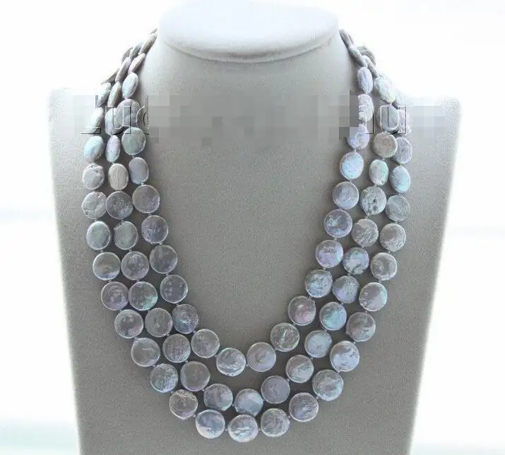 

Free Shipping >>> adjustable 15.5"-17.5" 3row 12mm coin fastener gray pearls necklace j9506