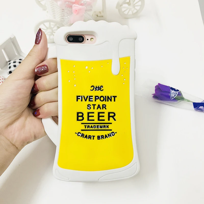 Lovely Beer And Coffee 3D Cute Cartoon Silicone Case For iPhone 6 6S Plus 7 8 X Skin Cover for football fans |