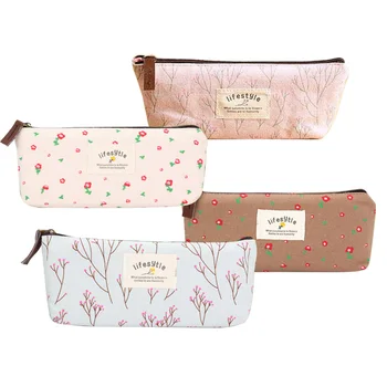 

4pcs New School Flower Floral Pencil Bags Pen Canvas Case Cosmetic Makeup Tool Bag Storage Pouch Purse Organizador Necessaire
