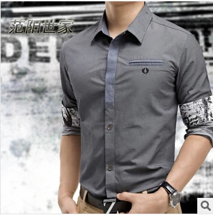Мужская блузка рубашка джинсы кожаные карманы Camisa Masculina рубашка мужская джинсовая рубашка с длинным рукавом - Цвет: gray style