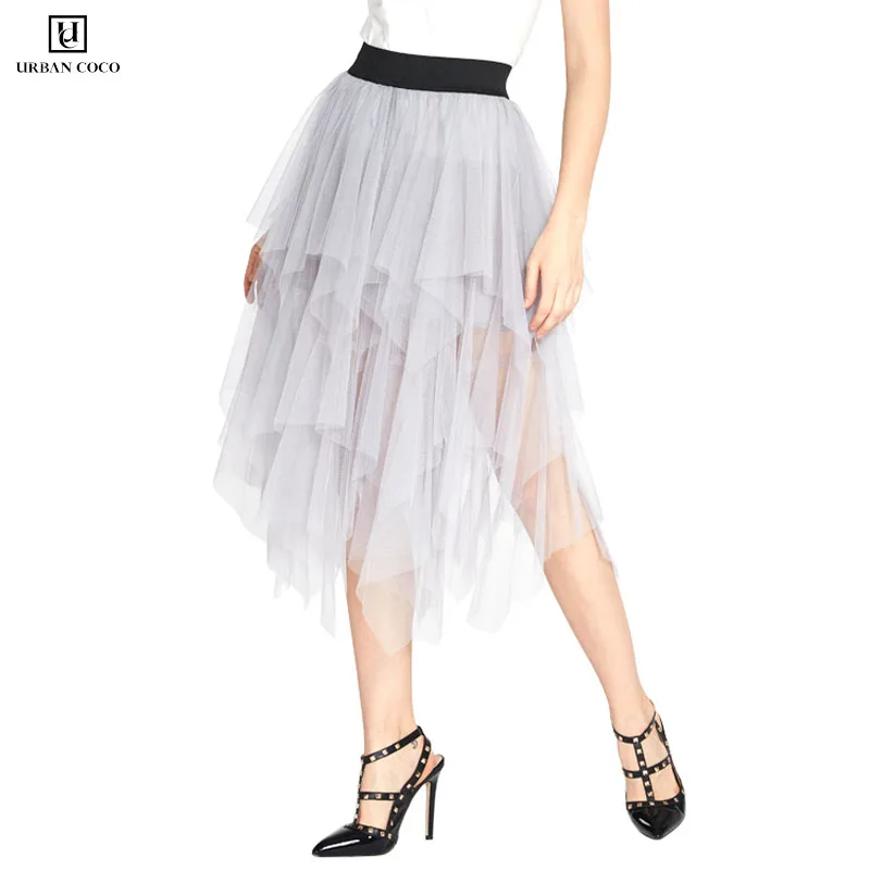 Urban CoCo Women's Sheer Tutu Skirt Tulle Mesh Layered Midi Skirt