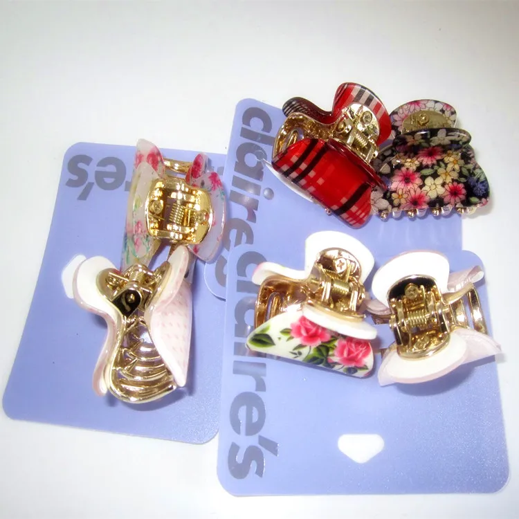 

2pcs/lot Floral stripes little stamp Claw clip headwear for women printing acrylic and plastic hair claws hair accosseroies