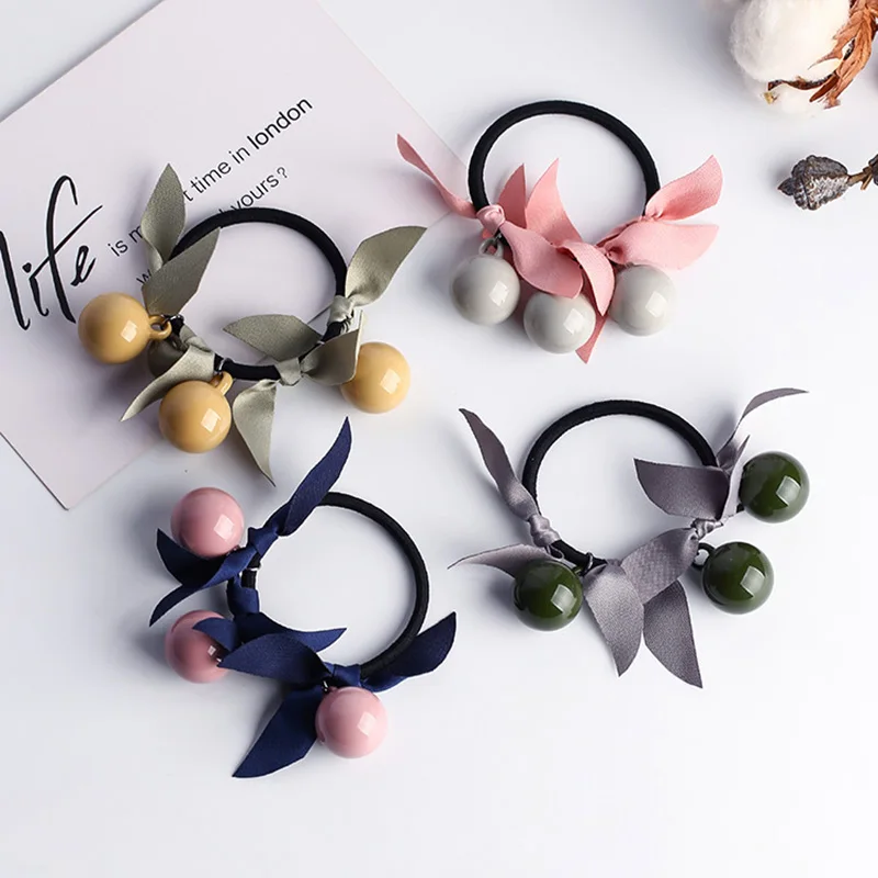 

Fashion 1pc Women Girls Three Candy ColorsCharming Hair Rope Acrylic Beads Sweet Hair Bands Accessories
