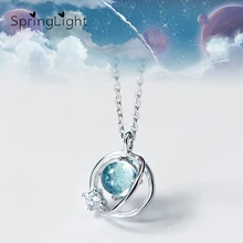 Весенний свет аврора планета дизайн кристалл кулон Настоящее серебро 925 ювелирные изделия синий драгоценный камень круглый Halo ожерелье для женщин Подарки