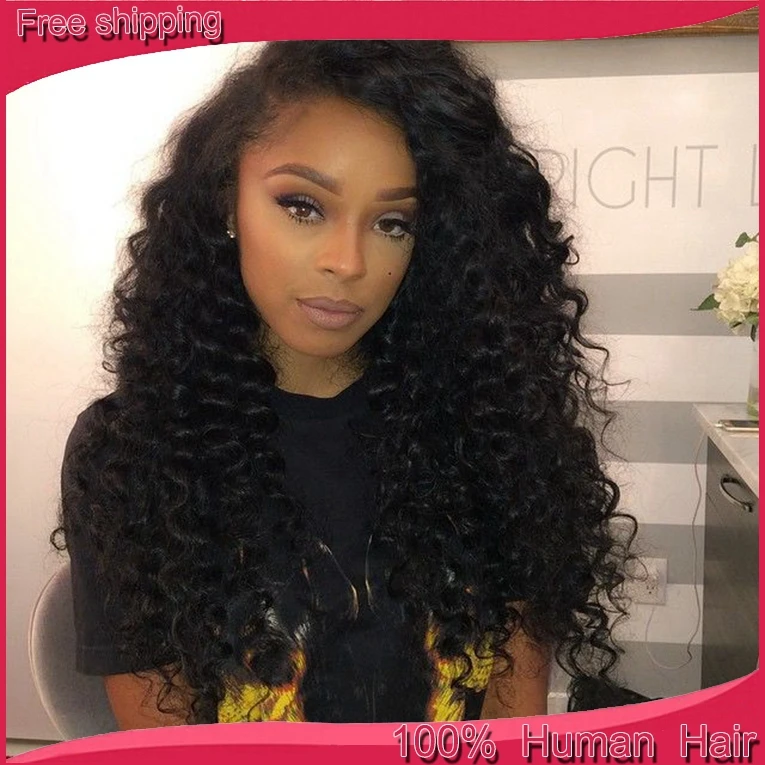 7A Free part top quality Brazilian curly lace wig deep wave lace front
