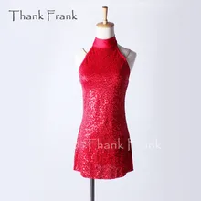 Спасибо Frank макет с высоким, плотно облегающим шею воротником Танк платье латинский танец девочек взрослых красный, современная танцевальная одежда в стиле «современный танцевальный костюм C352