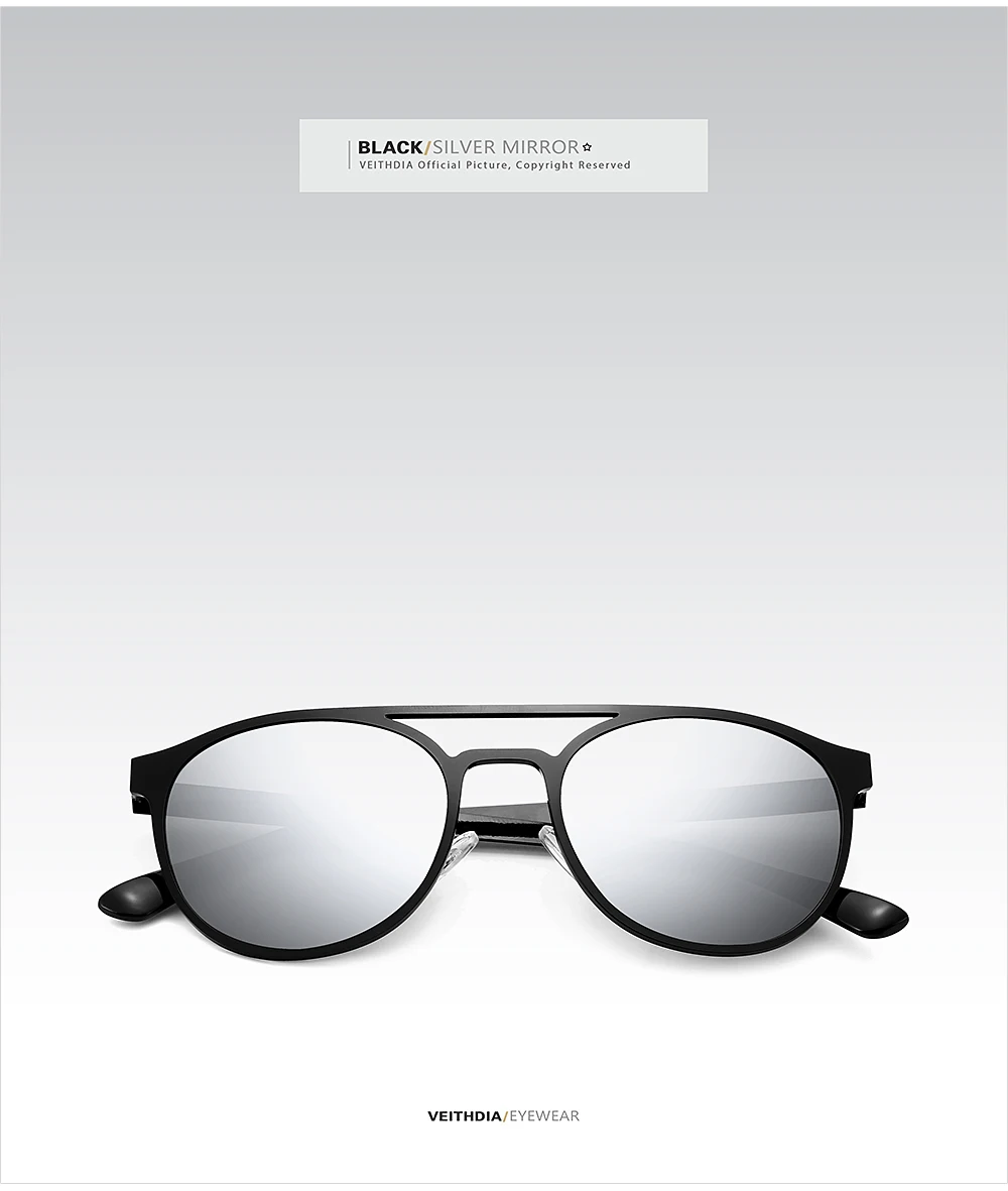 Солнцезащитные очки унисекс VEITHDIA, винтажные, из нержавеющей стали, с поляризационными стеклами, защита UV400, модель 3900