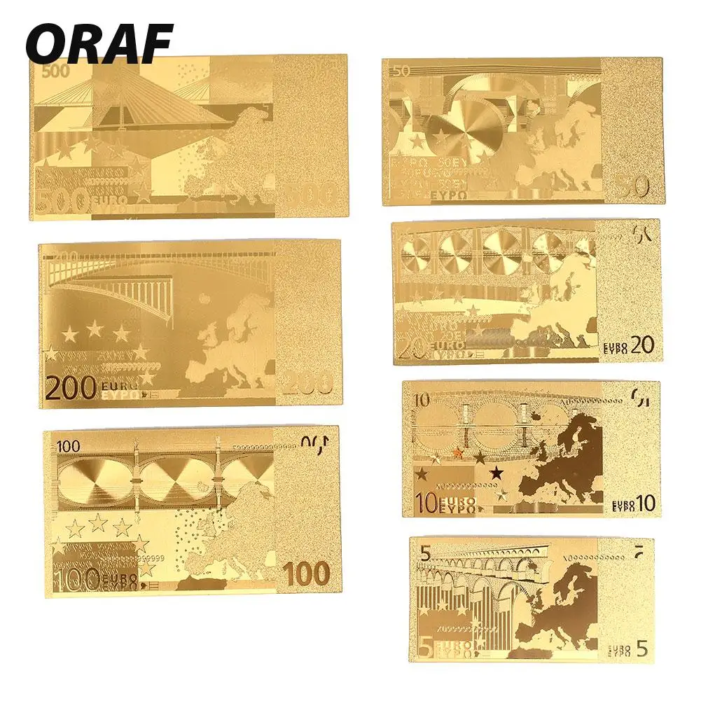 Банкноты 7 шт. античные покрытые высокое качество памятные банкноты коллекция антикварные реалистичные 24 к позолоченные евро золотые сувениры