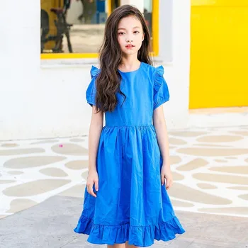 

Long teen girl dress 2018 new dress lotus leaf cotton princess children dress summer 4-16Y casual baby girl clothes