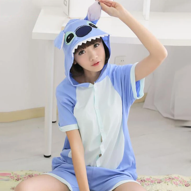 Милый Летний костюм тигра с изображением животных, аниме, синий Стич, Пикачу, пижама для мальчиков и девочек, для взрослых, женская пижама с
