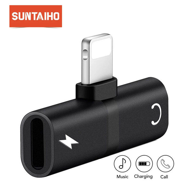 Suntaiho for iPhone 7 8 Plus Xs Max XR X Adapter 2 in 1 for lighting and for iPhone Earphone Jack Charger Adapter changer Suntaiho for iPhone 7 8 Plus Xs Max XR X Adapter 2 in 1 for lighting and for iPhone Earphone Jack Charger Adapter changer
