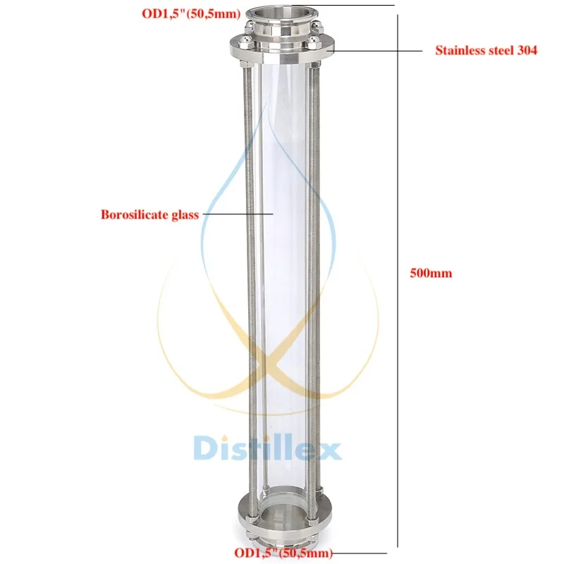 1," od50.5 мм стеклянная башня рефлюкс, дистиллятор, колонка для дистилляции, санитарная сталь 304