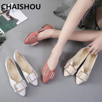 

CHAISHOU 2019 new Fashion Women Flat Ballet Shoes PU Pointed Rhinestones Flats Shoes Elegant Comfortable Shoes B-128