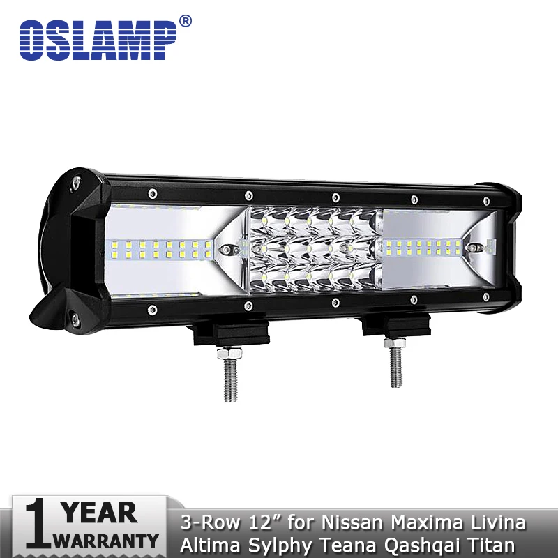 Oslamp 3-Row 12inch 162W LED Light Bar Offroad Led Work Lamp 12v 24v for Nissan Maxima Sylphy Livina Titan Teana Altima | Автомобили и