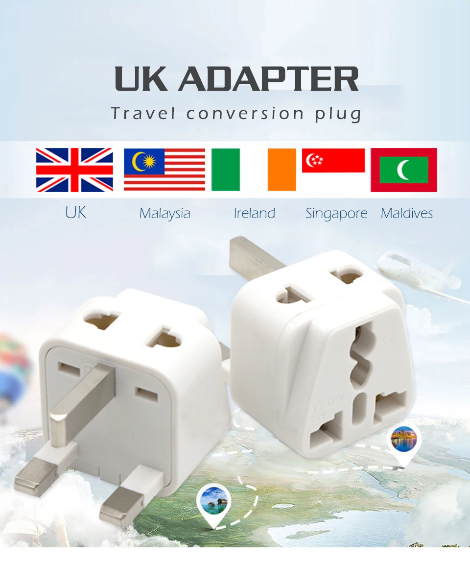 Universal AU EU US to UK 3 Pin UK AC Power Socket Plug Travel Wall Charger Outlet Adapter Converter 2 Device Charging Phone (1)