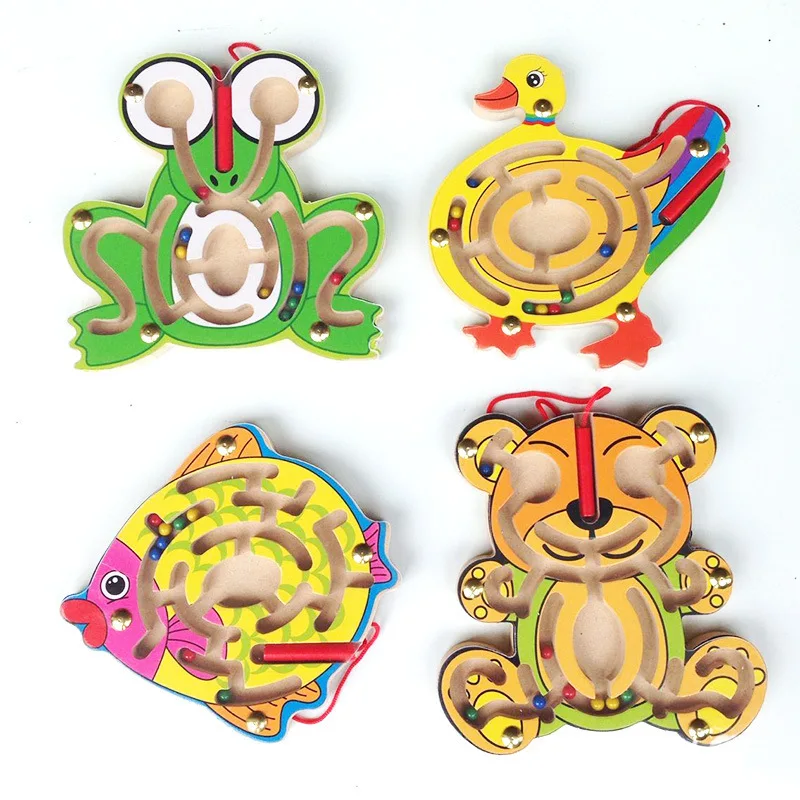 Montessori Toys Educational Wooden Toys for Children Early Learning Magnetic Maze Labyrinth Animal Shape Game