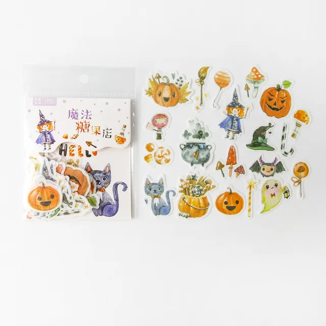 Mr.paper 40Pcs/bag 24 Designs Cute Diary Sticker Scrapbooking Heart Beat Series Japanese Kawaii Creative Stationery Deco Sticker Magic Halloween