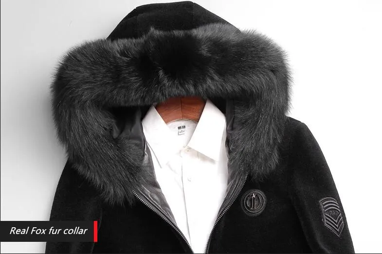 Высококачественное зимнее мужское шерстяное меховое пальто с воротником из натурального Лисьего меха, пальто с капюшоном, мужская куртка из натуральной шерсти, цветная парка