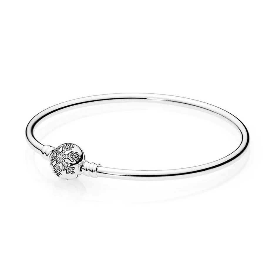 

Authentic 925 Sterling Silver Unique Snowflake Clasp With Crystal Bracelet Bangle For Women fit Lady Bead Charm DIY Jewelry