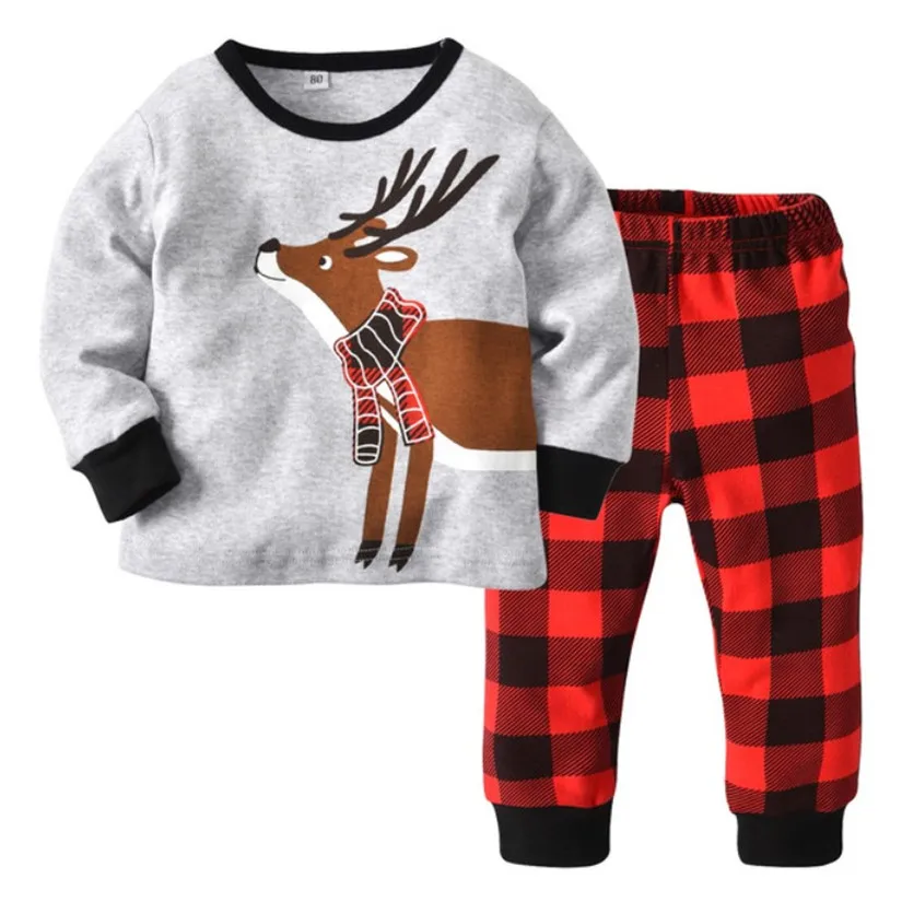 

Baby Boys Girls Christmas Pajamas Children Autumn Pajamas Clothing Sets Long Sleeves +Plaid Pants 2pcs Suit Kids Sleepwear Set