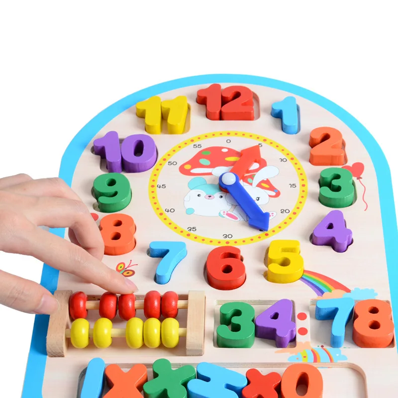 Wooden  Clock Toy Baby Colorful Puzzle Digital Geometry Clock Educational 12 Number High Quality For Kids Children Gift