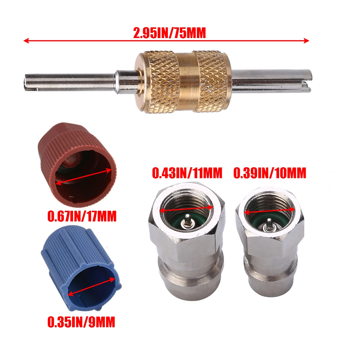1set AC Fitting Port Adapter Retrofit R12 To Accept R134 High Low Double-Head Valve Core Side A/C Retrofits Fittings Tool