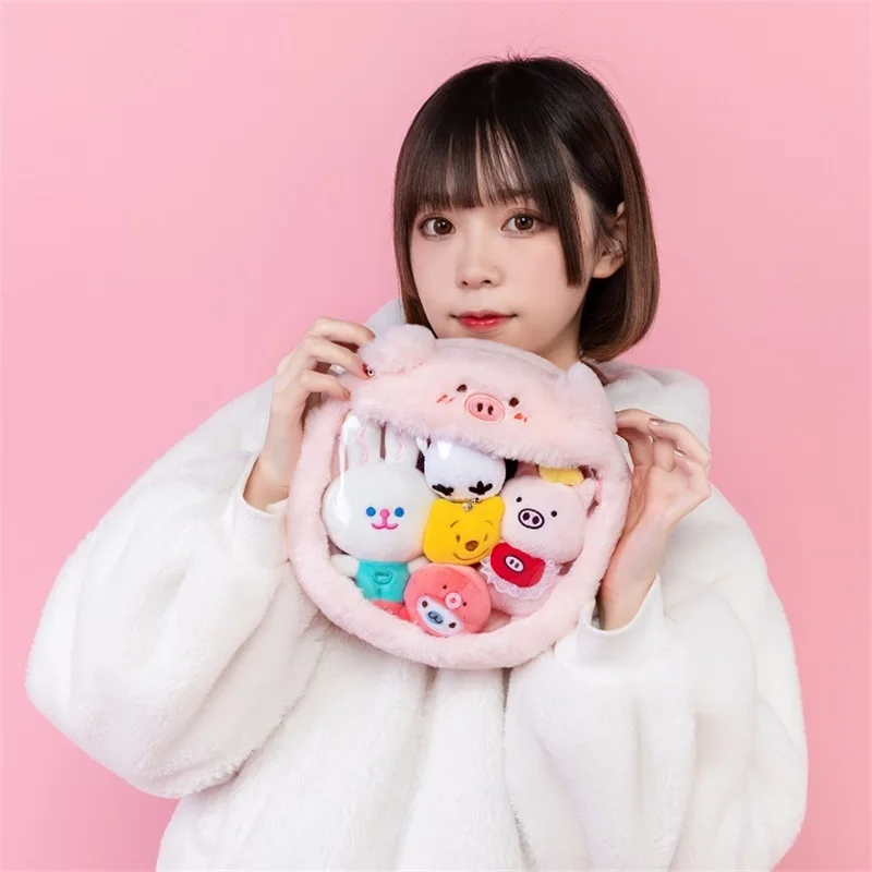 

Cartoon Shiba Inu Pig Flannel Bag Cute Transparent Shoulder Bag Lolita Purse Itabag Doll Badge Show Plush Kawaii Messenger Bags