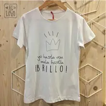 Camiseta de manga curta de moda de moda feminina de slithice design pessoal branco o pescoço letra espanhola impressão casual feminino