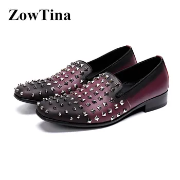

Purple Gradient Men Casual Flats Slip On Fashion Loafers Shoes for Man Rivets Decor Driving Shoes Plus Size 46 Mocassin Hommes