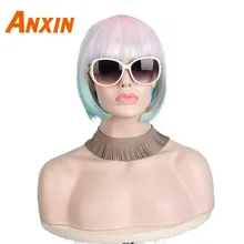 Anxin сладкий Омбре короткий розовый боб парик карамельный цвет вечерние аниме косплей синтетический парик для девочек термостойкий