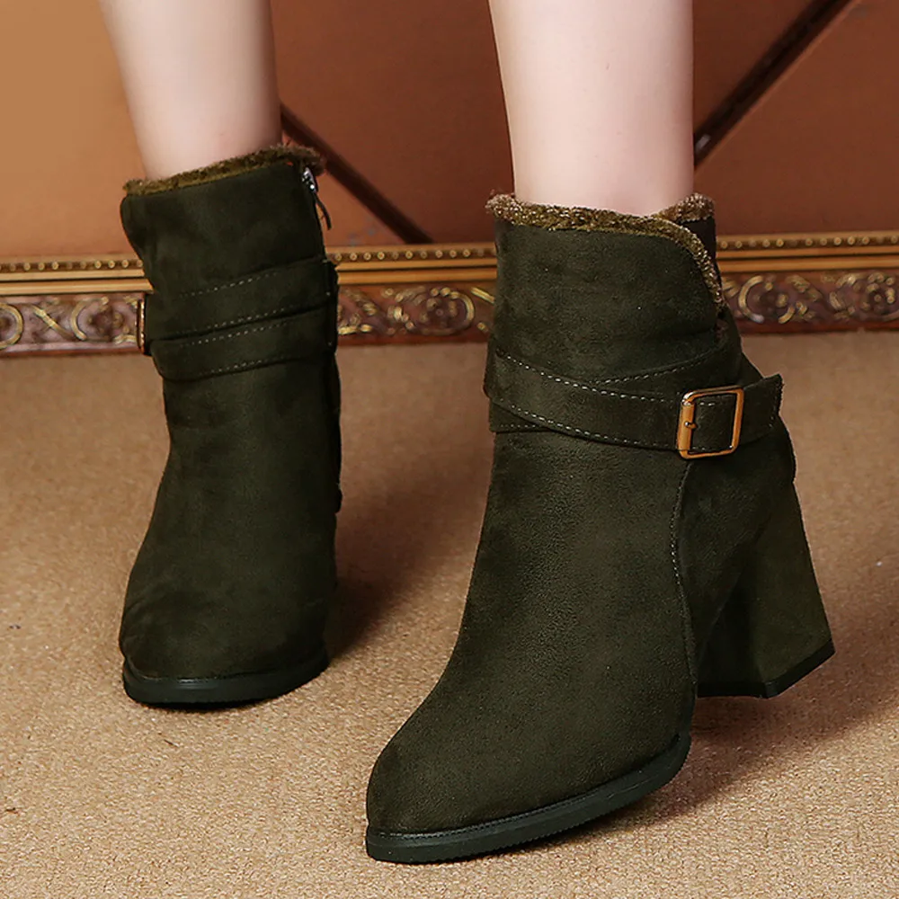 

2018 Women bota feminina salto zapatos mujer Ankle Boots Martin Boots Side Zipper Belt Buckle Booties Party Boots shoes #P12