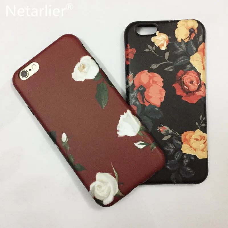 

Netarlier Fashion Case For iPhone 6 6s 4.7inch Vintage Flowers Patterned Black TPU Soft Matte Retro Floral Phone Back Case Cover