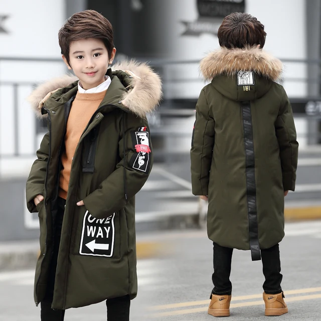 Boys Winter Coat Big Boys Down Jackets 30 Degrees Long Parkas for Teenage Boy Big Fur Collar Age